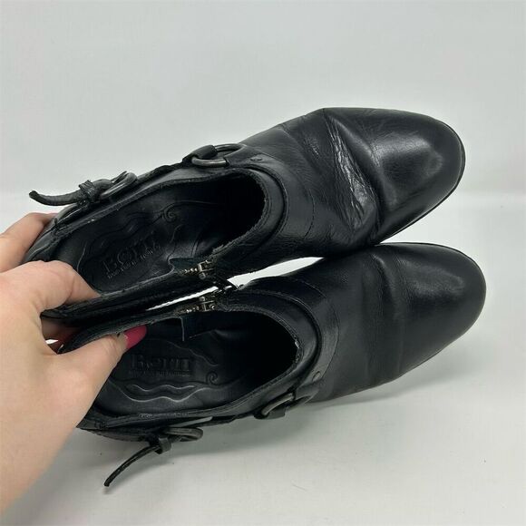 Born Women's Black Leather Western Ankle Booties Size 7.5 Harness Strap Zip - Picture 11 of 14